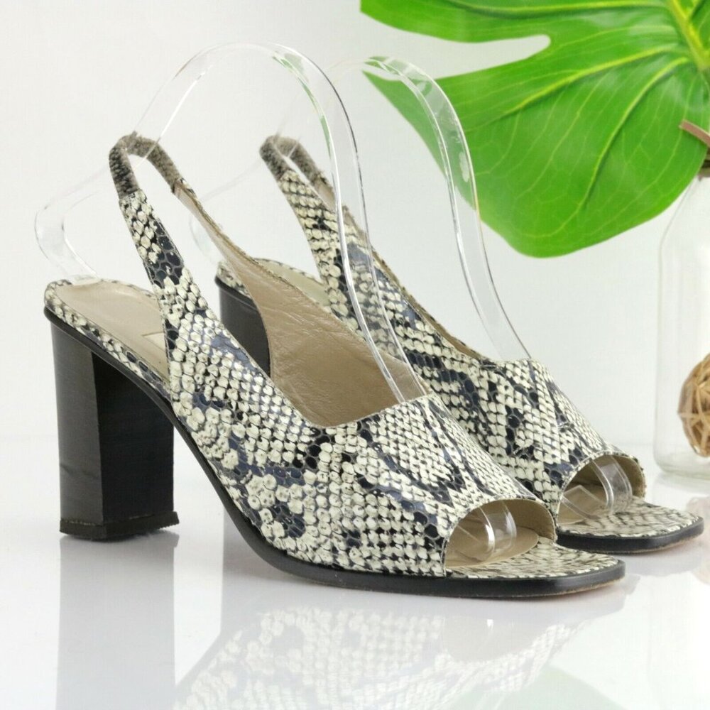 VTG Marshall Fields Womens Sandal‎ Size 9 Black Slingback Snakeskin Block Heel